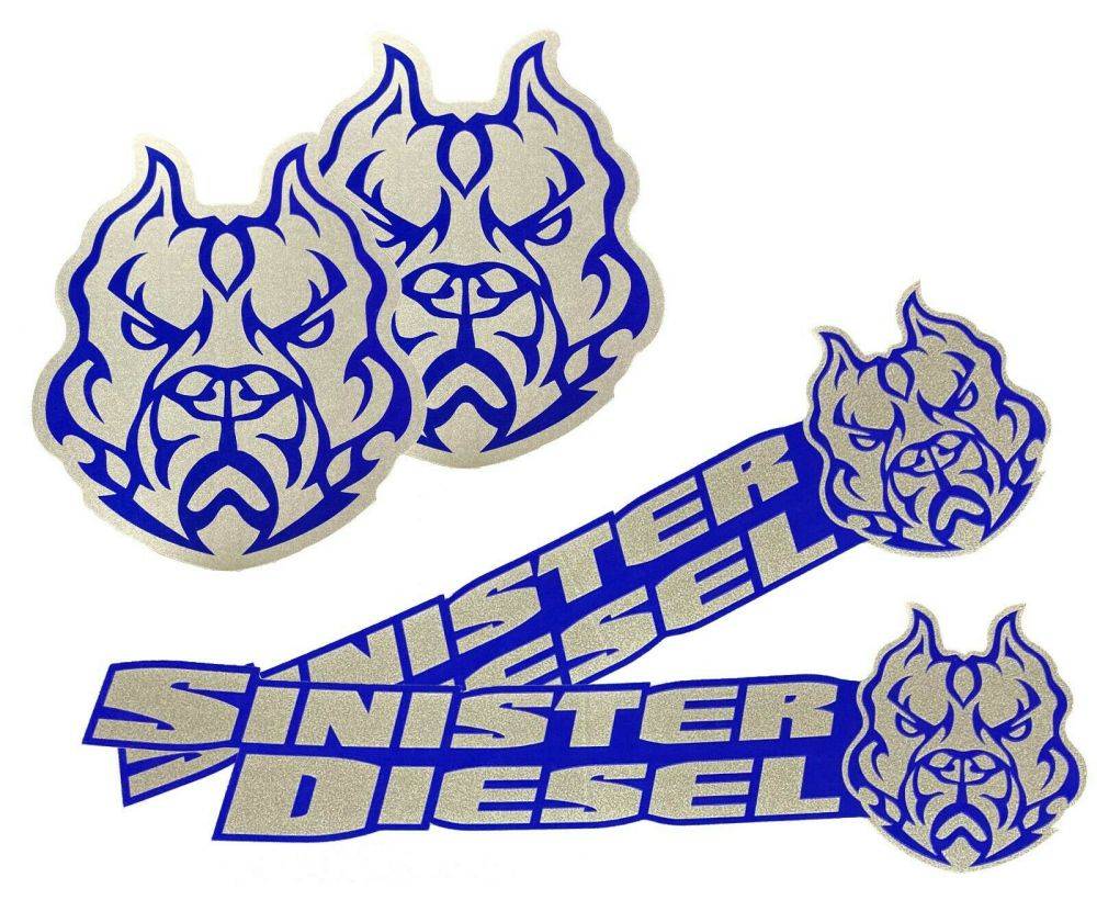sector Vueltas y vueltas carrera Sinister Diesel Stickers - 4 Pack Bulldog & Logo