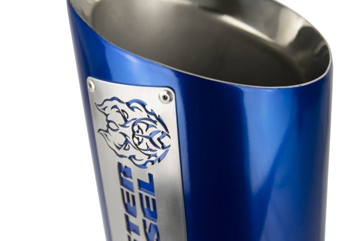 Image 5: Sinister Diesel Dual Wall Exhaust Tip W/ Angle Cut 5" to 8" Blue