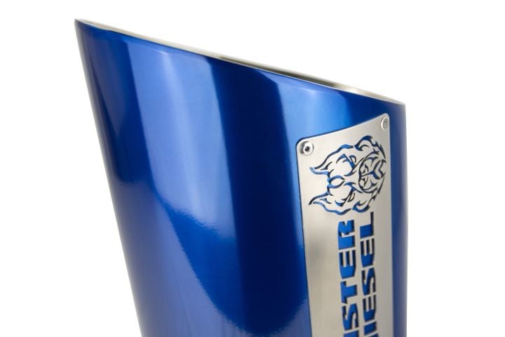 Image 4: Sinister Diesel Dual Wall Exhaust Tip W/ Angle Cut 5" to 8" Blue