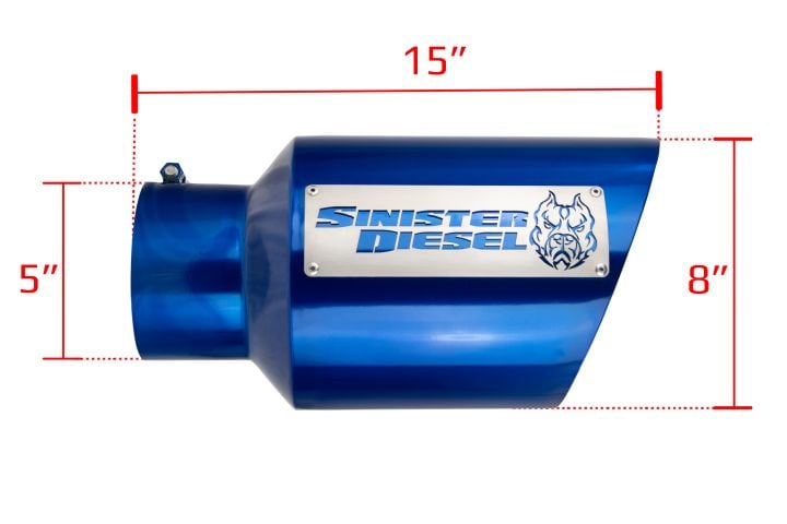 Image 2: Sinister Diesel Dual Wall Exhaust Tip W/ Angle Cut 5" to 8" Blue