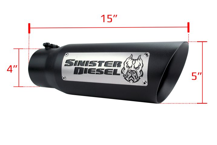 Image 2: Sinister Diesel Dual Wall Exhaust Tip W/ Angle Cut 4" to 5" Black