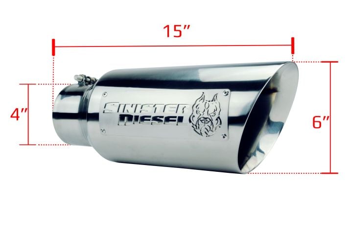 Image 2: Sinister Diesel Dual Wall Exhaust Tip W/ Angle Cut 4" to 6" Polished