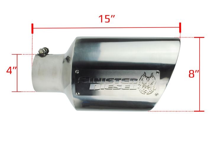 Image 2: Sinister Diesel Dual Wall Exhaust Tip W/ Angle Cut 4" to 8" Polished