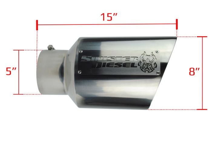 Image 2: Sinister Diesel Dual Wall Exhaust Tip W/ Angle Cut 5" to 8" Polished
