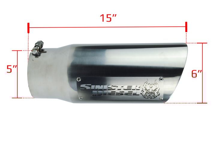 Image 2: Sinister Diesel Dual Wall Exhaust Tip W/ Angle Cut 5" to 6" Polished