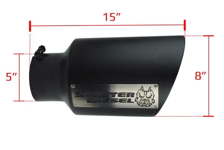 Image 2: Sinister Diesel Dual Wall Exhaust Tip W/ Angle Cut 5" to 8" Black