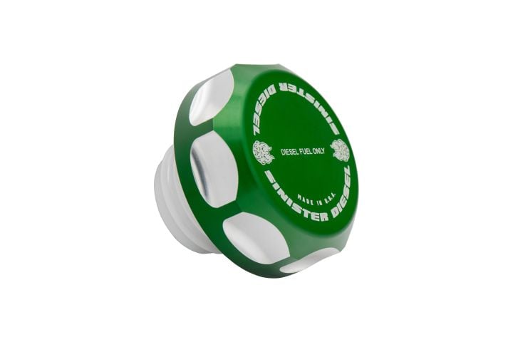 Image 1: Sinister Diesel Fuel Cap for 1999-2007 & 2020-2023  Ford 7.3L, 6.0L, 6.7L Powerstroke (Green)