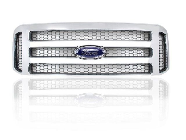 Image 2: MKM Customs Modified 2007 Grille, for Ford Powerstroke 1999-2004 Superduty/Excursion (Chrome)