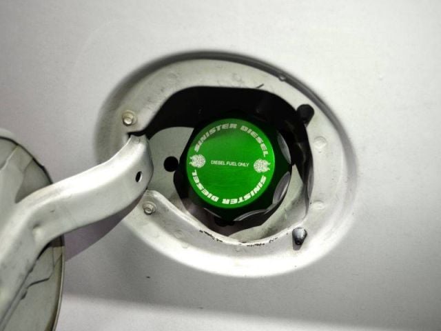 Image 7: Sinister Diesel Fuel Cap for 1999-2007 & 2020-2023  Ford 7.3L, 6.0L, 6.7L Powerstroke (Green)