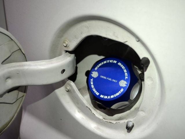 Image 3: Sinister Diesel Fuel Cap for 1999-2007 & 2020-2023 Ford 7.3L, 6.0L, 6.7L Powerstroke