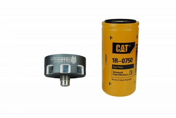 Image 4: Sinister Diesel  CAT Fuel Filter Adapter for 2001-2016 GM Duramax 6.6L (Gray)