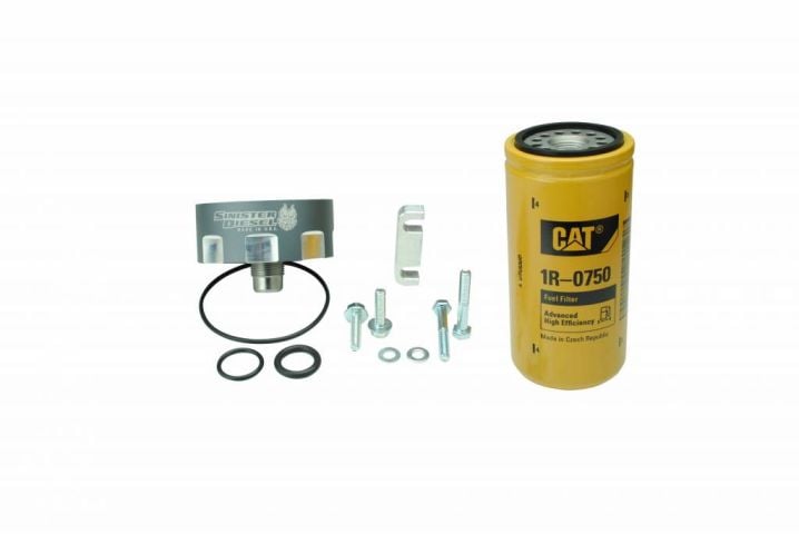 Image 1: Sinister Diesel  CAT Fuel Filter Adapter for 2001-2016 GM Duramax 6.6L (Gray)