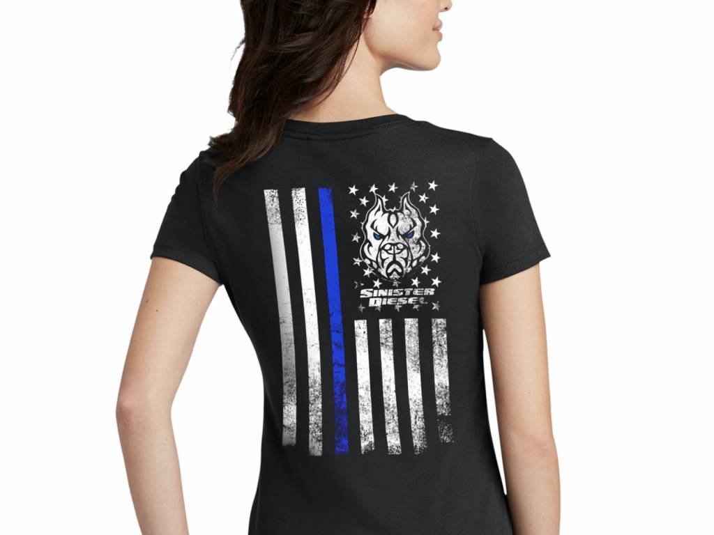 Sinister Diesel Woman's T-Shirt (Black T-Shirt W/ Blue Line Logo)