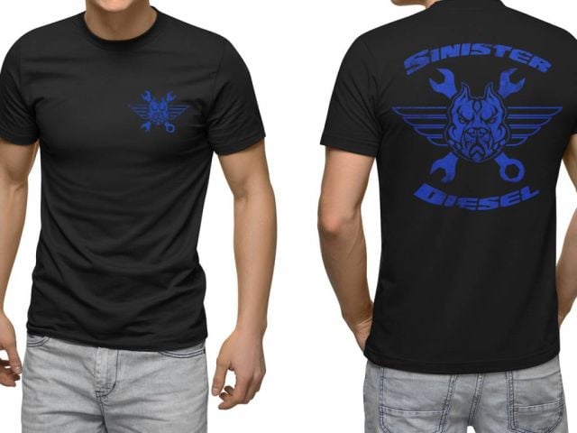 Image 3: Sinister Diesel T-Shirt (Black T-Shirt W/ Blue Wing Logo)