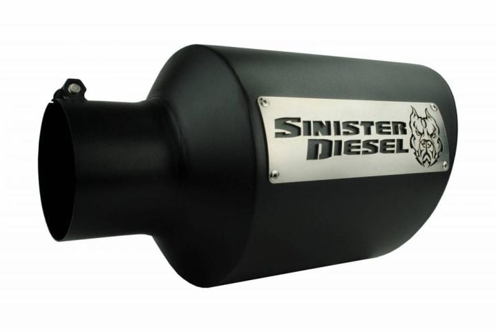 Image 6: Sinister Diesel Dual Wall Exhaust Tip W/ Angle Cut 4" to 8" Black