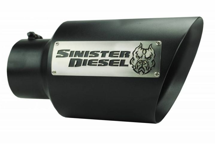 Image 1: Sinister Diesel Dual Wall Exhaust Tip W/ Angle Cut 5" to 8" Black