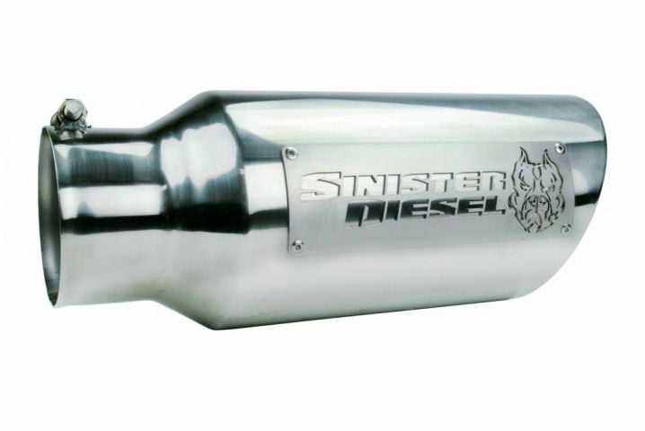 Image 4: Sinister Diesel Dual Wall Exhaust Tip W/ Angle Cut 4" to 6" Polished