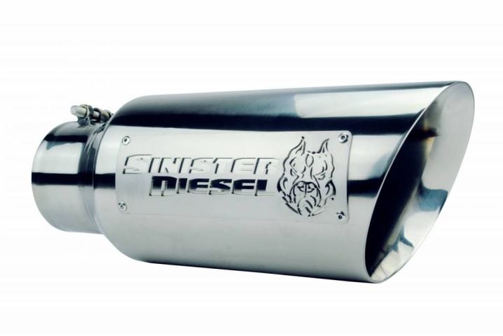 Image 1: Sinister Diesel Dual Wall Exhaust Tip W/ Angle Cut 4" to 6" Polished