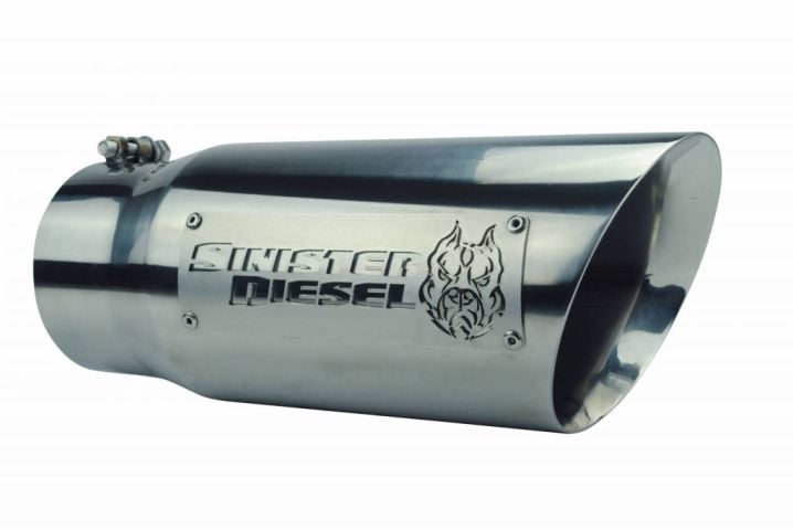 Image 3: Sinister Diesel Dual Wall Exhaust Tip W/ Angle Cut 5" to 6" Polished